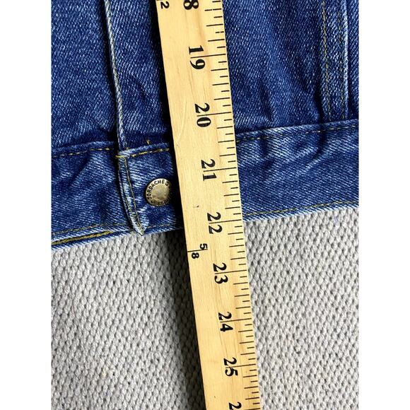 Jordache Hooded Denim Vest Womens L Blue Jean Button Up Pockets Y2K Street Biker - Picture 11 of 12